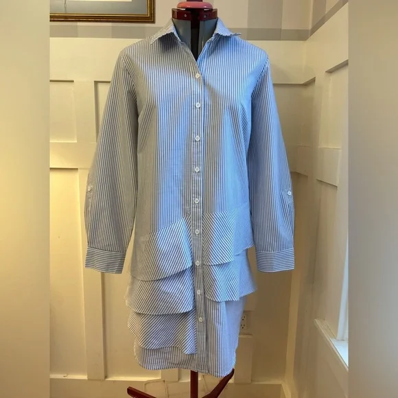 Hope and Harlow Cotton Blue and White Striped Shirtdress Size Large - Picture 9 of 9